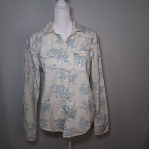 Cotton Long Sleeve Floral Shirt  Women Sz S Country Chic Flowers Pastel Spring